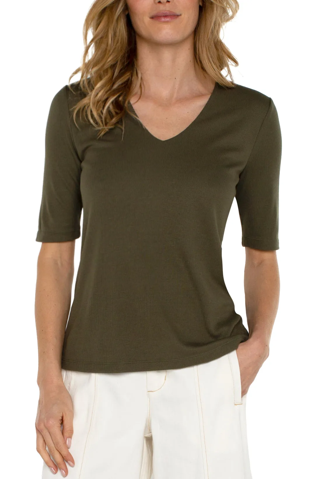 Double Layer V-Neck Top - Olive