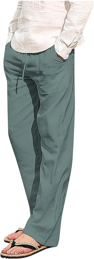 Dudubaby Polyester Pants Men Men Fashion Cotton Linen Plus Size Casual Elastic Waist Pockets Long Pants