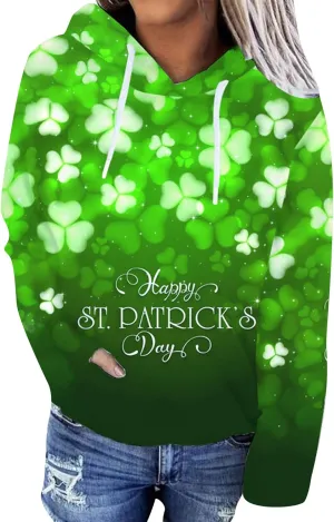 EFOFEI Womens St. Patrick's Day Sweatshirt Irish Shamrock Printed Green Hoodie Long Sleeve Sweatshirt Tops