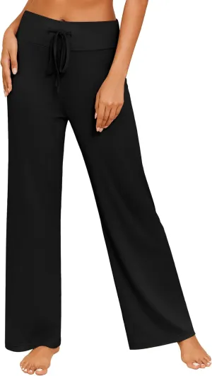 Ekouaer Women's Pajama Pants Wide Leg Yoga Pants Lounge Drawstring Pants Comfy Stretch Plaid Pj Bottoms