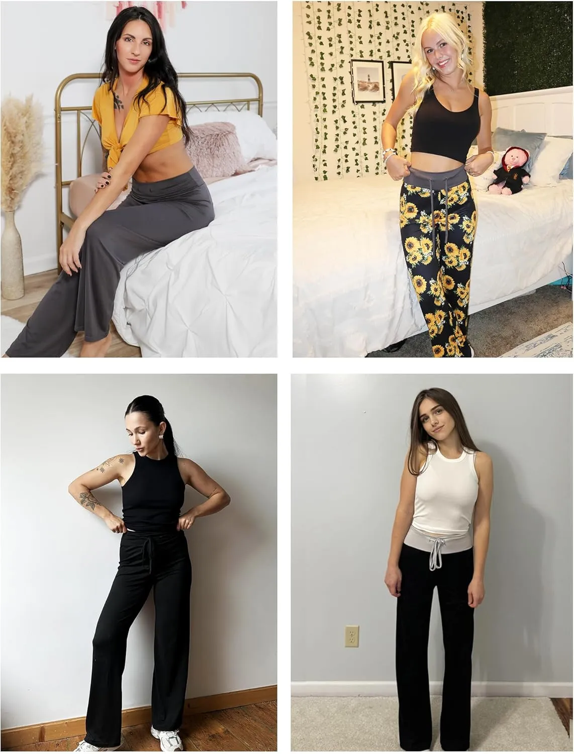 Ekouaer Women's Pajama Pants Wide Leg Yoga Pants Lounge Drawstring Pants Comfy Stretch Plaid Pj Bottoms