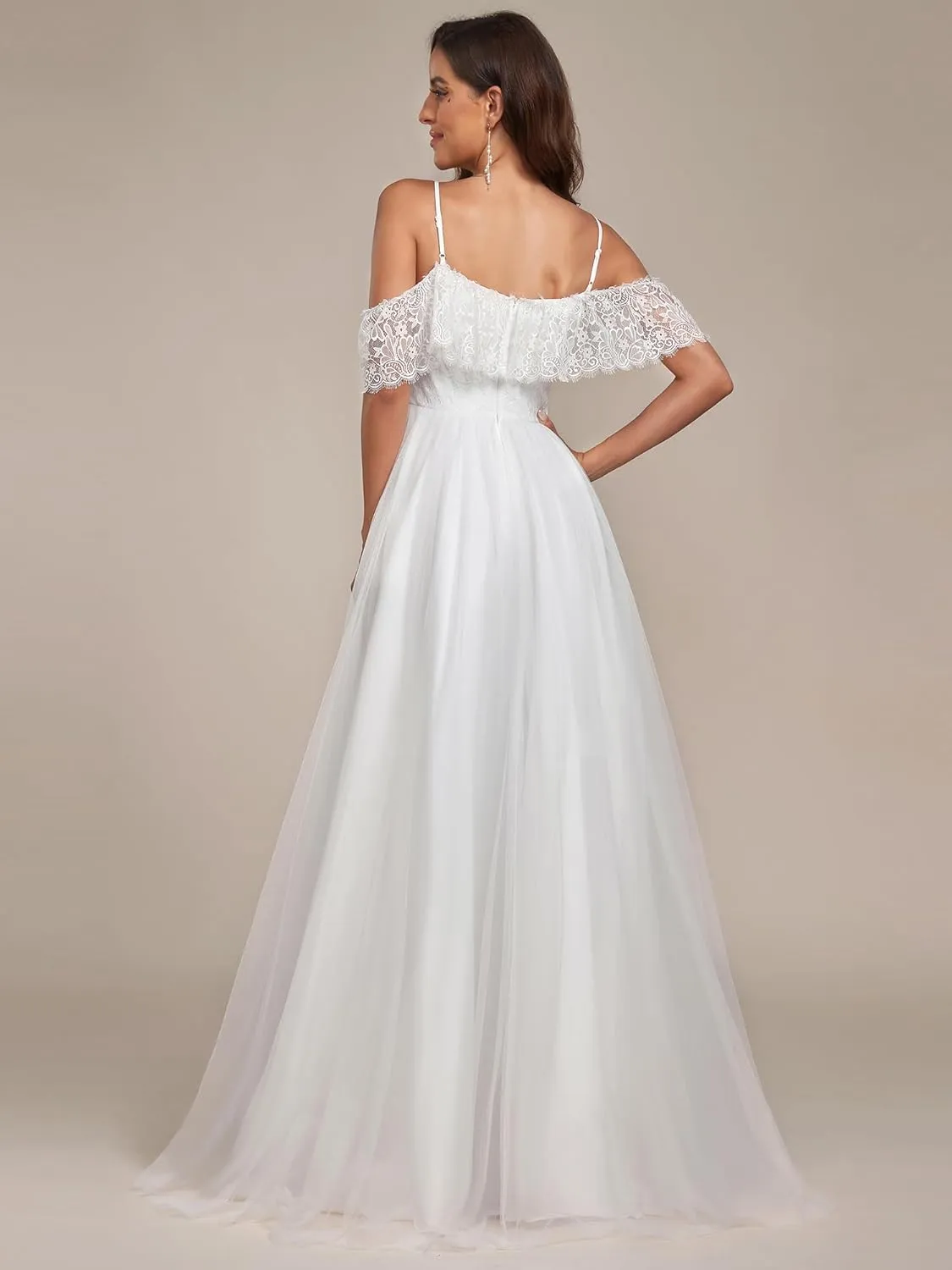 Ever-Pretty Wedding Dress Women's A Line Off Shoulder High Low Spaghetti Straps Lace Bridal Dress 90340