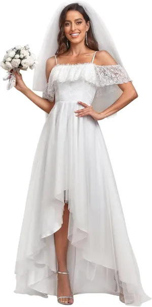 Ever-Pretty Wedding Dress Women's A Line Off Shoulder High Low Spaghetti Straps Lace Bridal Dress 90340