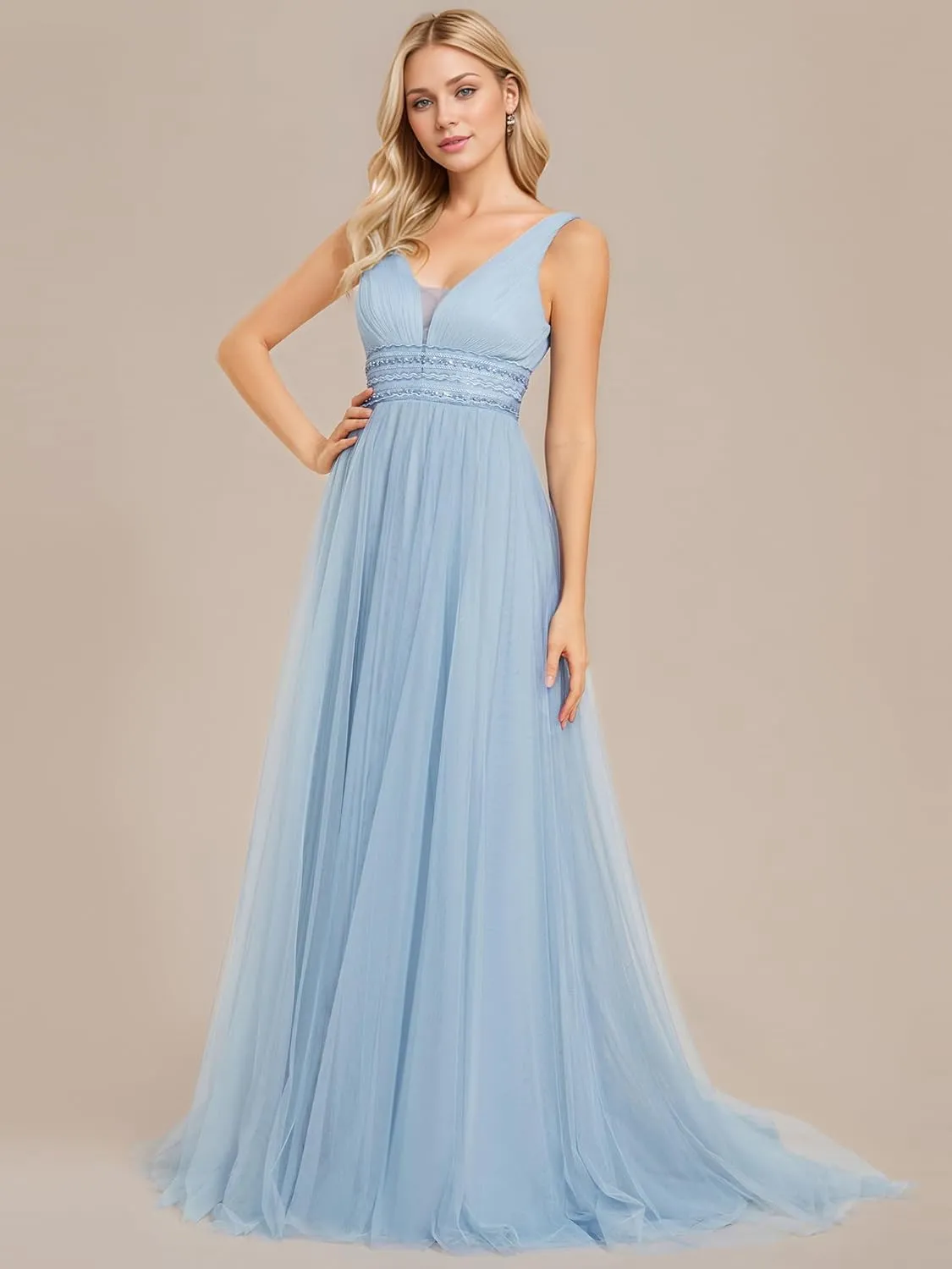 Ever-Pretty Women's Sleeveless Tulle Prom Dresses A-Line Long Formal Evening Dresses