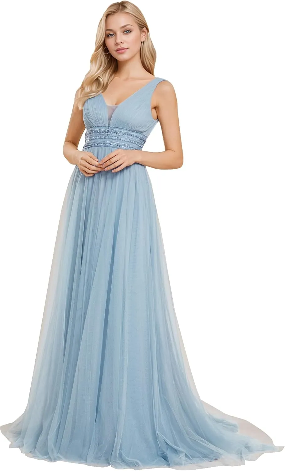 Ever-Pretty Women's Sleeveless Tulle Prom Dresses A-Line Long Formal Evening Dresses