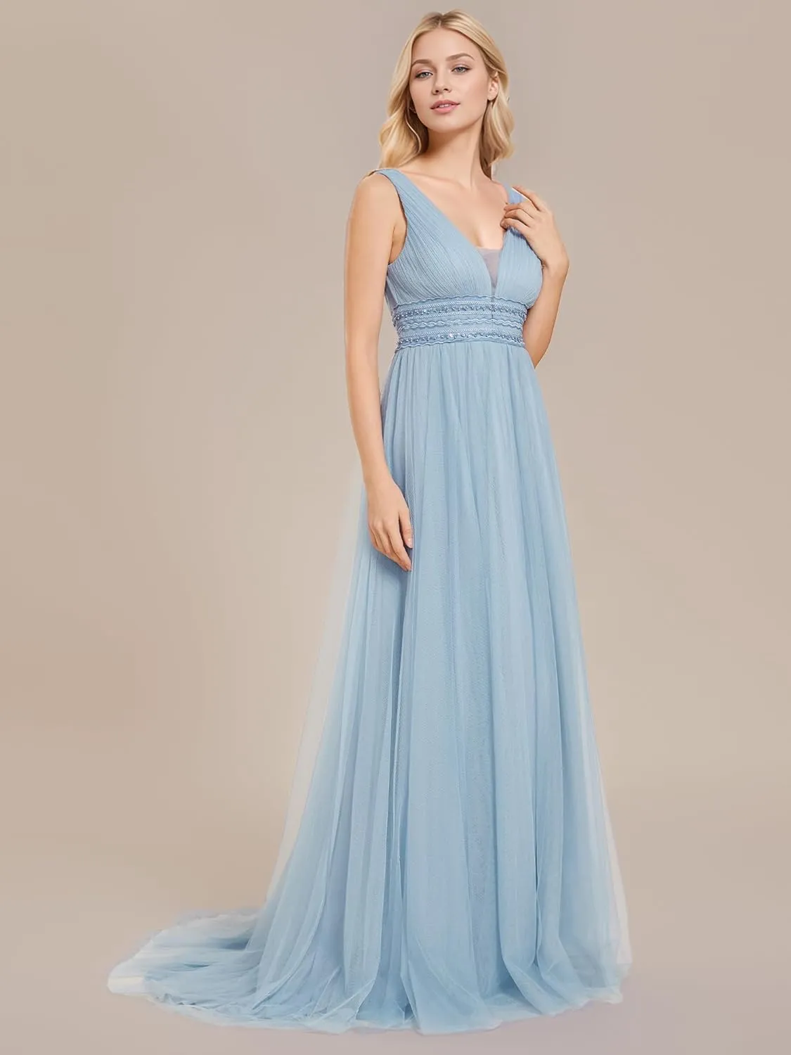 Ever-Pretty Women's Sleeveless Tulle Prom Dresses A-Line Long Formal Evening Dresses