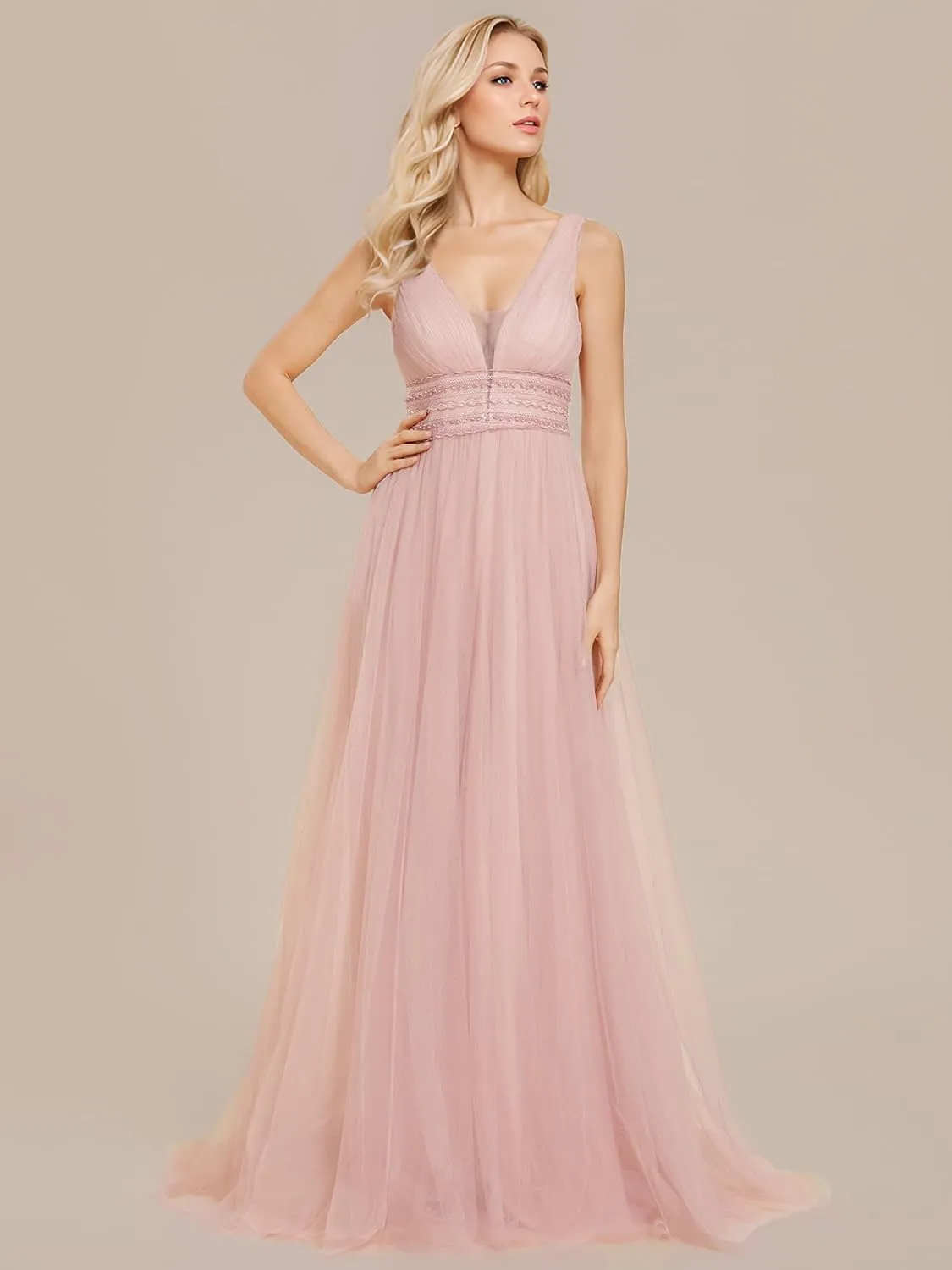 Ever-Pretty Women's Sleeveless Tulle Prom Dresses A-Line Long Formal Evening Dresses
