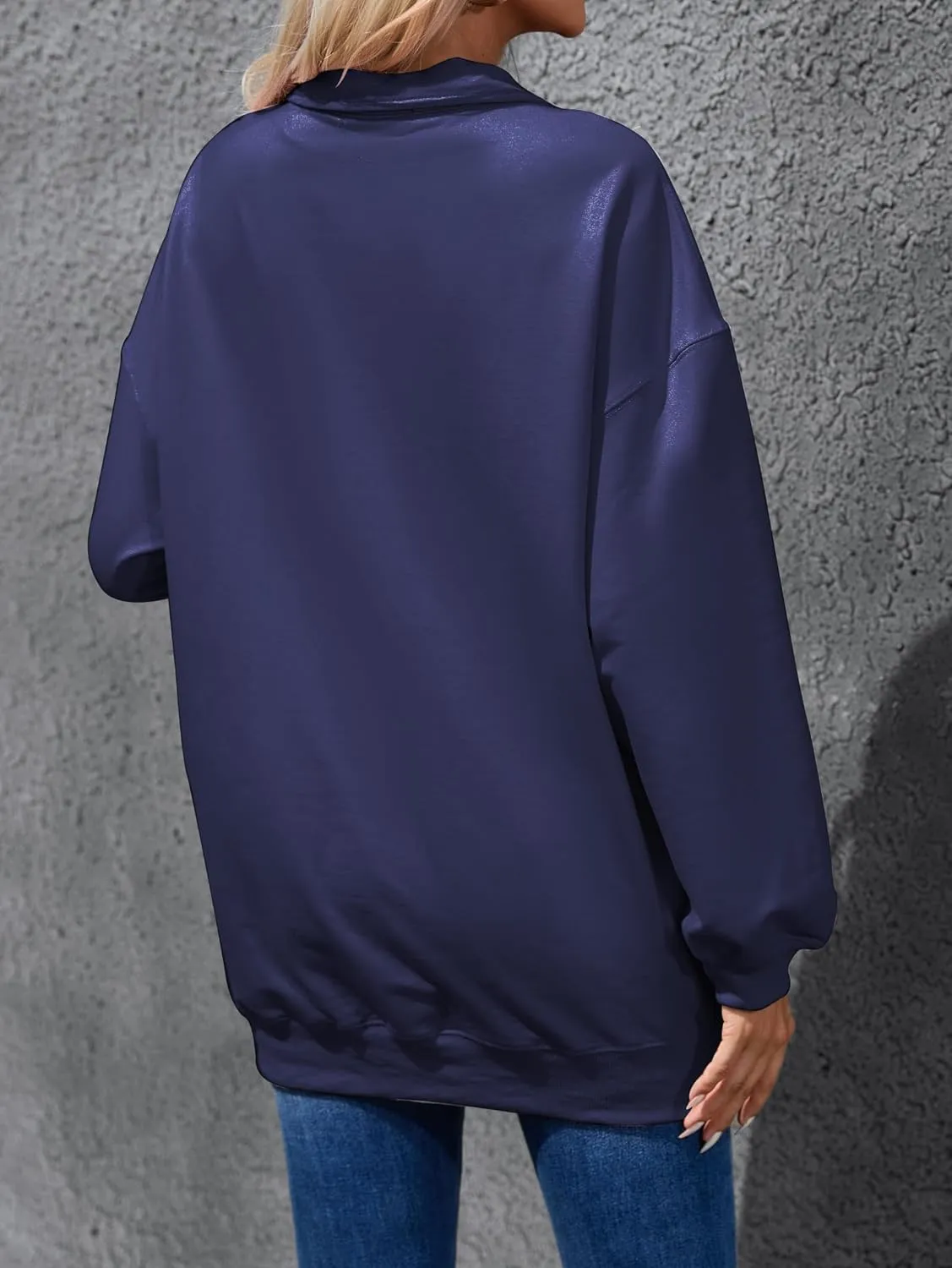 Famulily Cute Half Zipper Lapel Collar Pullover Tops Casual Drop Shoulder Contrast Color Line Sweatshirt with Kangaroo Pocket