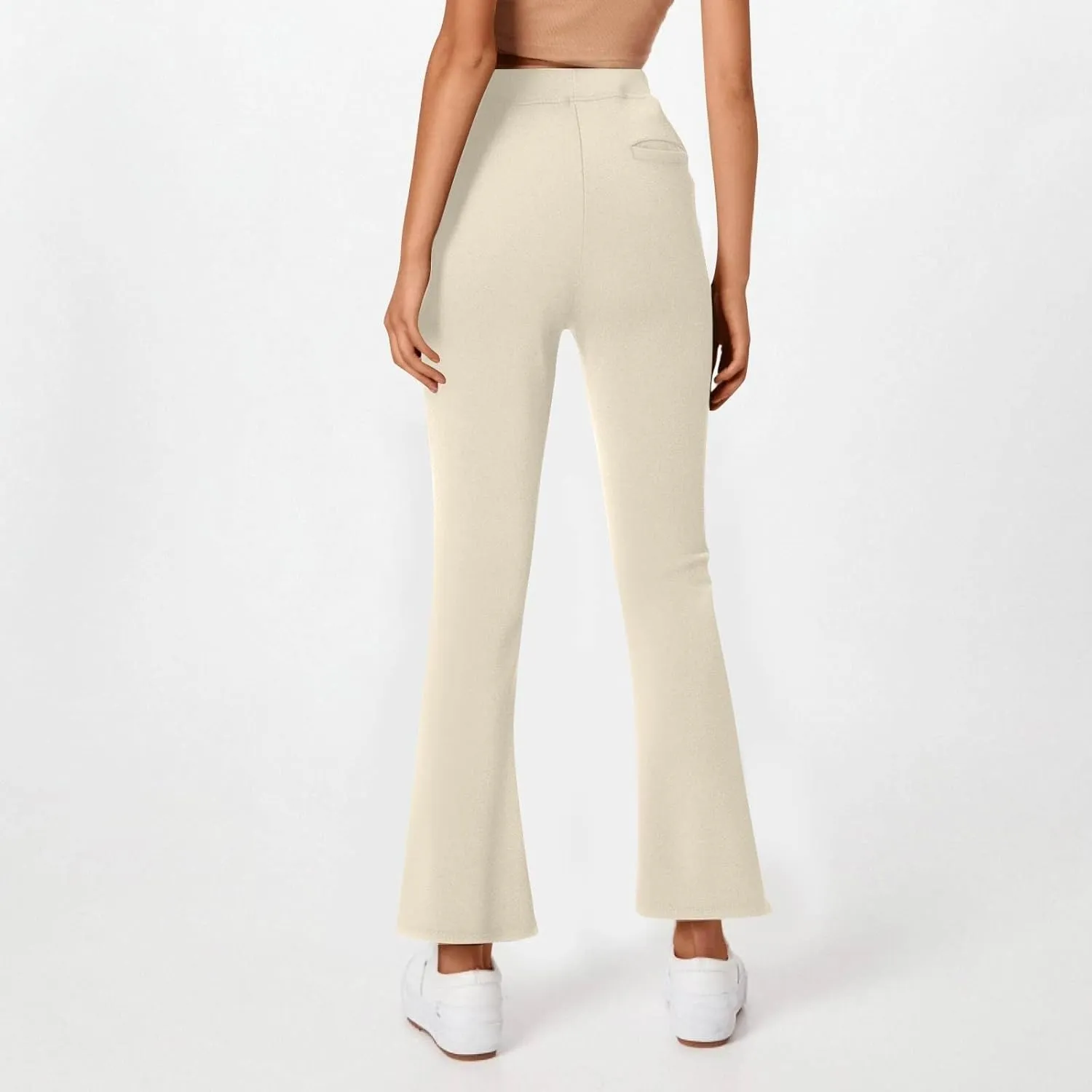 fanmpghleoo Pull On Dress Pants for Women Stretchy Yoga Work Pants High Waisted Flare Leggings with Pockets Office Slacks