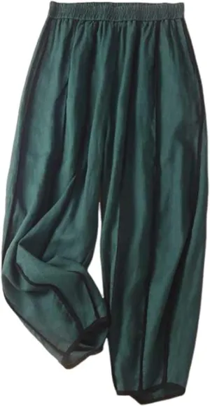 Firzero Women Summer Pants Cotton Linen Pants 2024 Casual Wide Leg Elastic Waist Trousers Loose Fit Straight Leg Pants