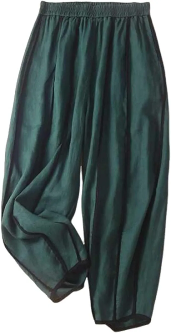 Firzero Women Summer Pants Cotton Linen Pants 2024 Casual Wide Leg Elastic Waist Trousers Loose Fit Straight Leg Pants