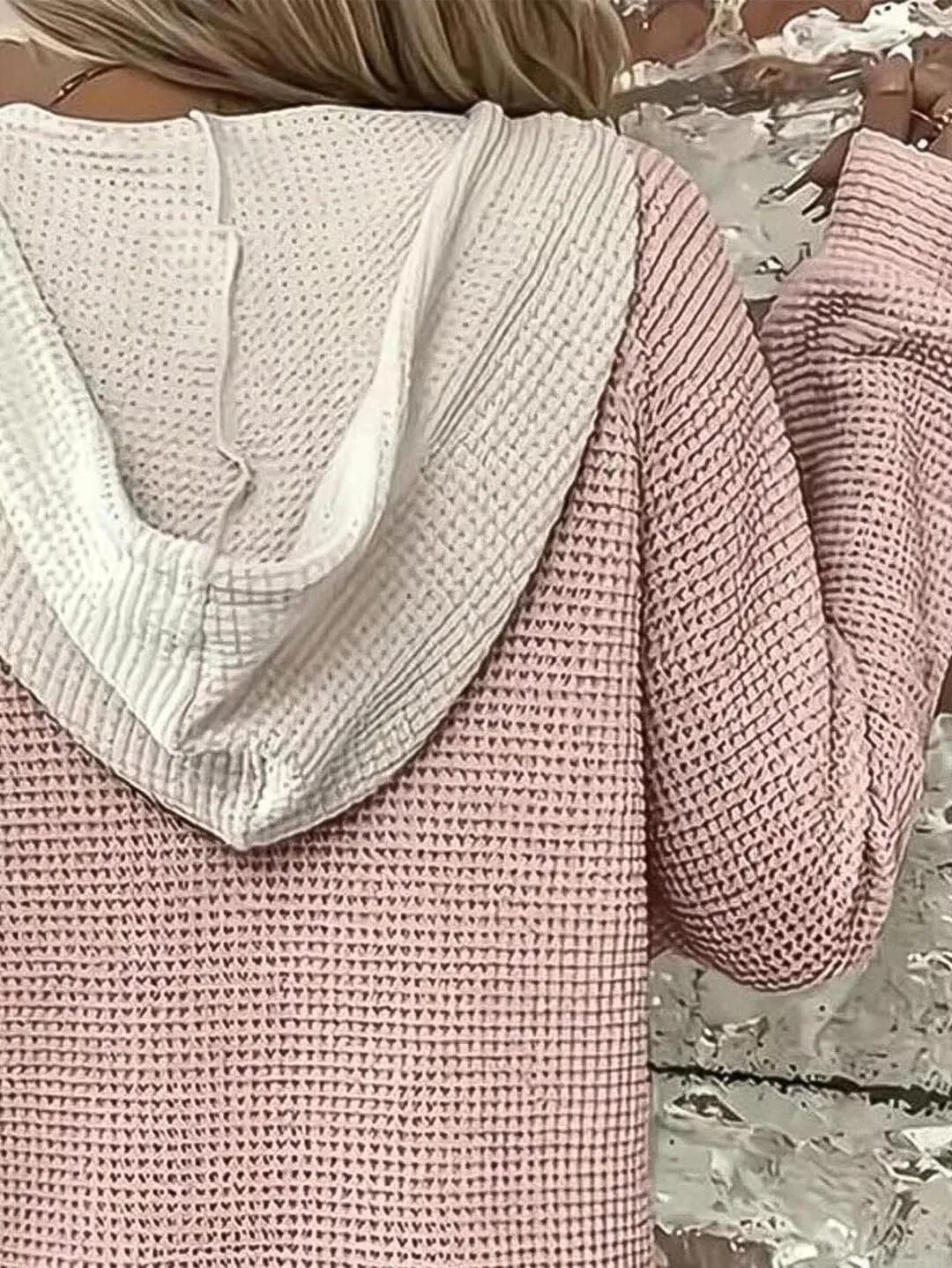 Flamingals Women's Waffle Knit Tops Long Sleeve V Neck Casual Oversized Lightweight Pink Tunic