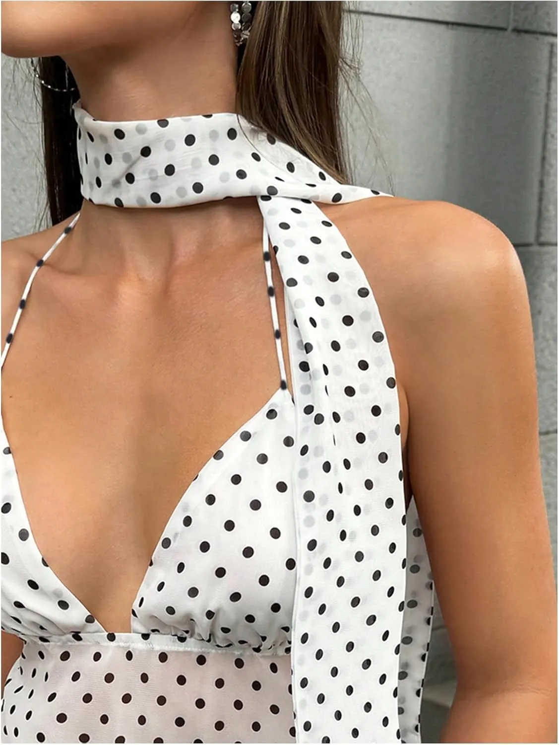 Floerns Women's Polka Dots Tie Front Tops Backless Camisole Tie Back Cami Top with Ribbon