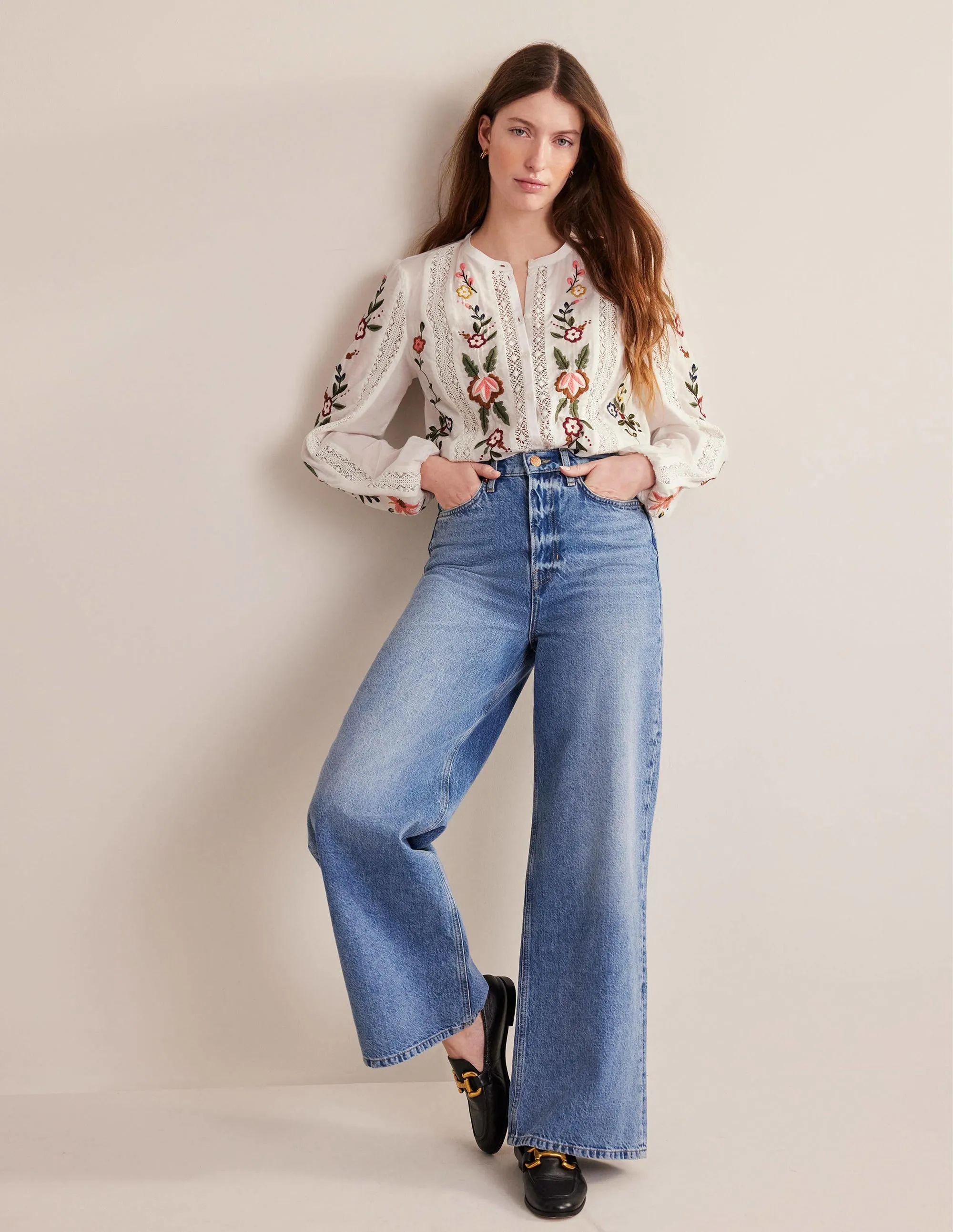 Floral Embroidered Blouse-White
