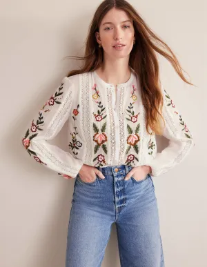 Floral Embroidered Blouse-White