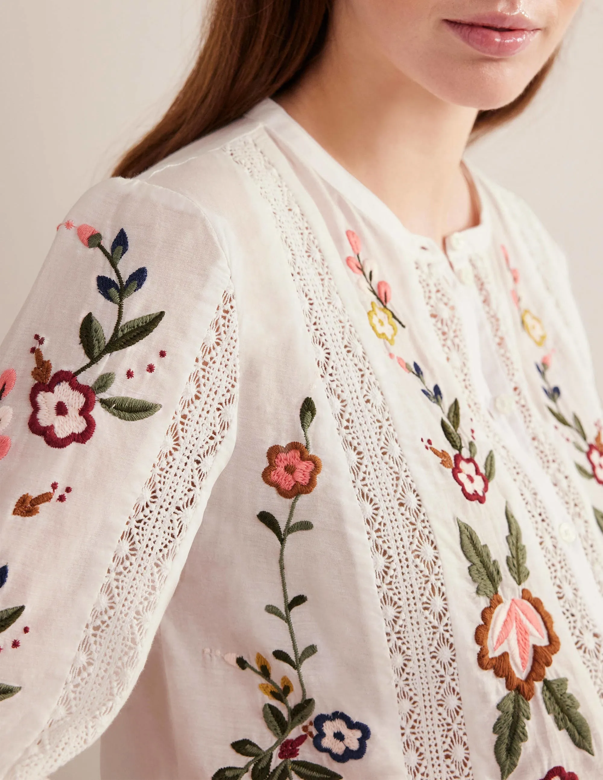 Floral Embroidered Blouse-White