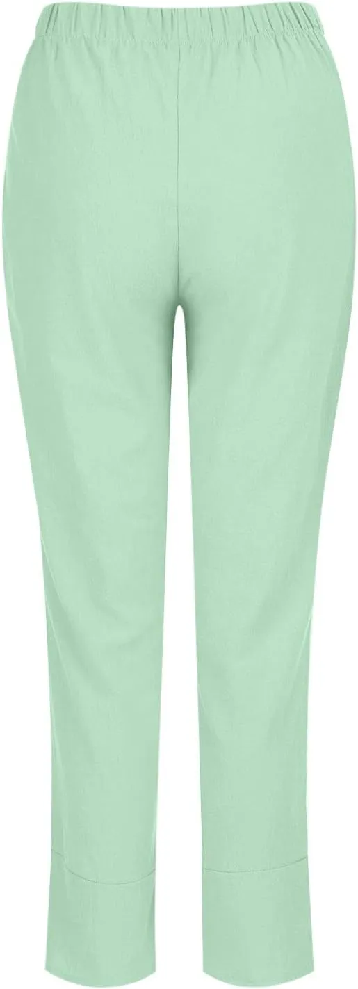 FZYLQY Capri Pants for Womens Casual Summer Cotton Linen Pants Loose Elastic Waist Capris Trousers Wide Leg Cropped Pants