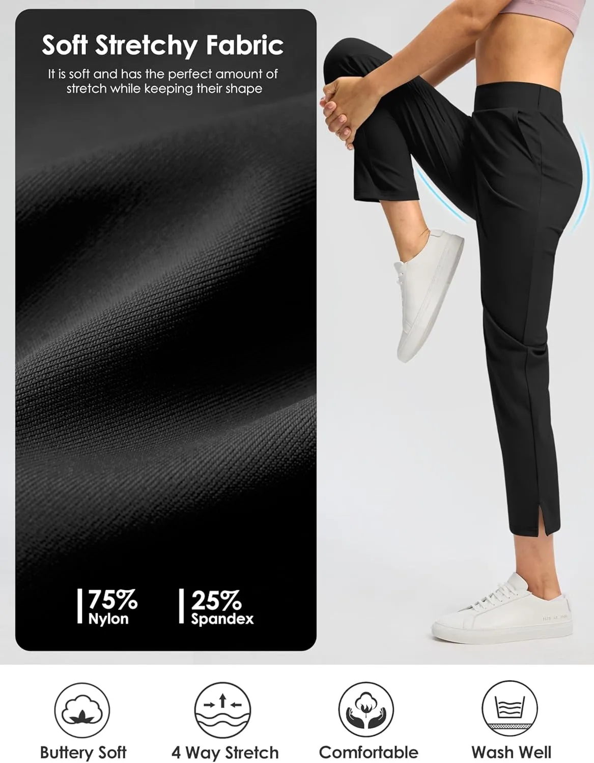 G Gradual Women's Pants Ankle 7/8 Golf Pants 3 Pockets Stretchy Petite Travel Pants Inner Drawstring for Work Business Casual