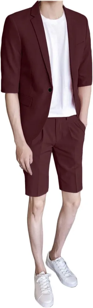 GATMSTZ Men Notch Lapel Summer Suits One Button Half Sleeves Blazer Short Pants