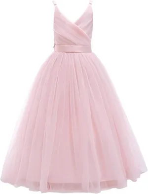 Glamulice Flower Girls Spaghetti Strap Tulle Dress Long A Line Wedding Pageant Dresses Princess Birthday Party Ball Gown