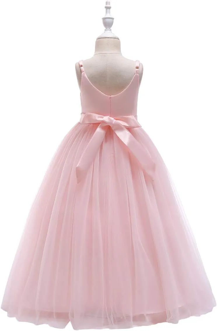 Glamulice Flower Girls Spaghetti Strap Tulle Dress Long A Line Wedding Pageant Dresses Princess Birthday Party Ball Gown