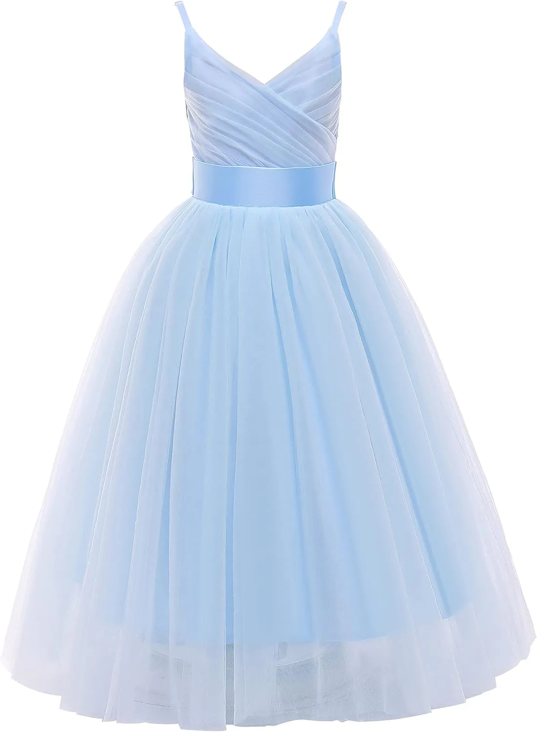 Glamulice Flower Girls Spaghetti Strap Tulle Dress Long A Line Wedding Pageant Dresses Princess Birthday Party Ball Gown