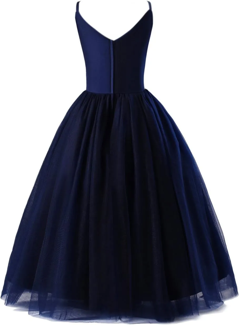 Glamulice Flower Girls Spaghetti Strap Tulle Dress Long A Line Wedding Pageant Dresses Princess Birthday Party Ball Gown