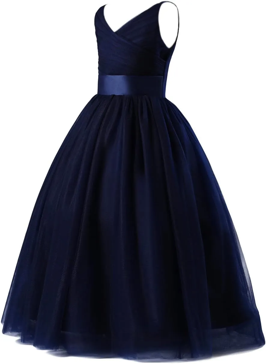 Glamulice Flower Girls Spaghetti Strap Tulle Dress Long A Line Wedding Pageant Dresses Princess Birthday Party Ball Gown