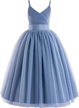 Glamulice Flower Girls Spaghetti Strap Tulle Dress Long A Line Wedding Pageant Dresses Princess Birthday Party Ball Gown