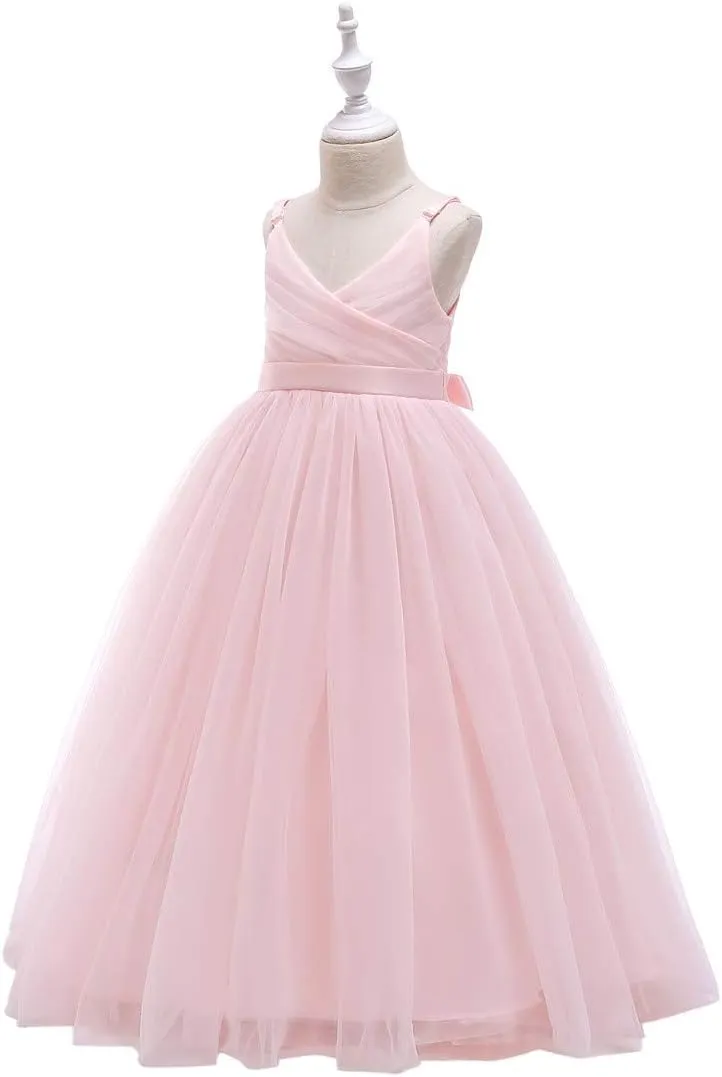Glamulice Flower Girls Spaghetti Strap Tulle Dress Long A Line Wedding Pageant Dresses Princess Birthday Party Ball Gown