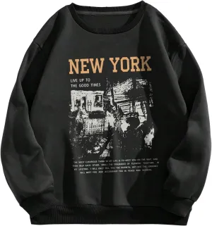 GORGLITTER Women's Letter Graphic Print Drop Shoulder Sweatshirts Long Sleeve Crew Neck Pullover Tops