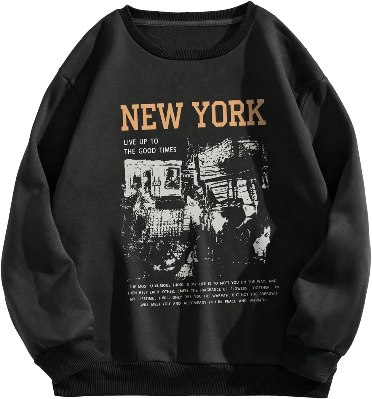 GORGLITTER Women's Letter Graphic Print Drop Shoulder Sweatshirts Long Sleeve Crew Neck Pullover Tops