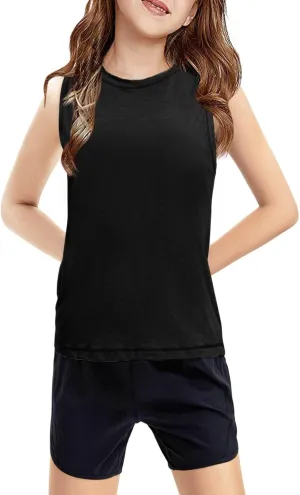 Haloumoning Girls Tank Tops Kids Sleeveless Athletic Lightweight Cute Summer Top Dancewear 5-14 Years