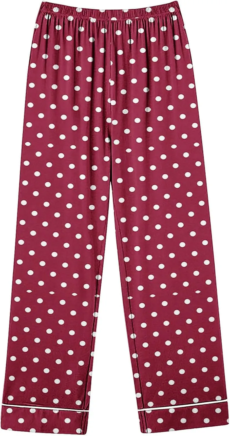 HGps8w Long Sleeve Pajamas Sets for Women Polka Dots Casual Button Down Sleepwear Tops with Long Pants Loungewear