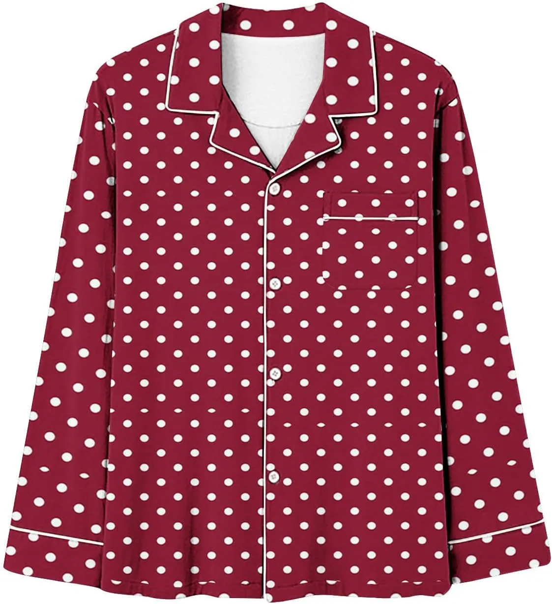 HGps8w Long Sleeve Pajamas Sets for Women Polka Dots Casual Button Down Sleepwear Tops with Long Pants Loungewear