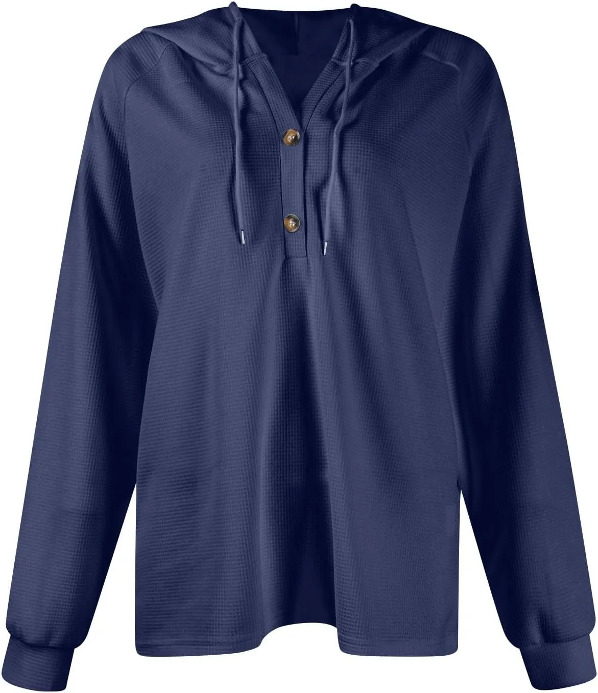 Hoodies for Women Fall Outfits for Women 2024 Waffle Knit Drawstring Button V Neck Sweatshirt Long Sleeve Tops
