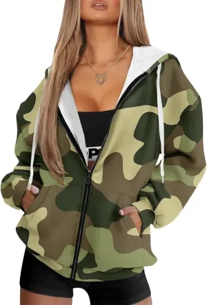 Horeset Women Hoodie Sweatshirt Oversize Pullover Tops with Zipper Long-Sleeve Loose Fitting Outwear