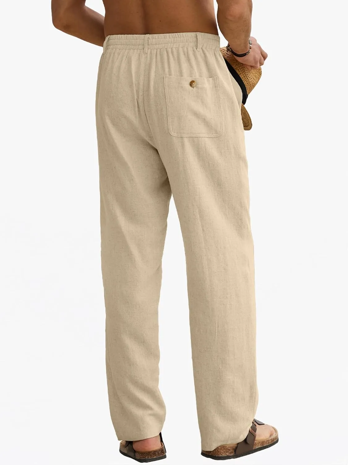 HOTake Men's Linen Pants Casual Beach Summer Vacation Linen Dress Pants Loose Fit