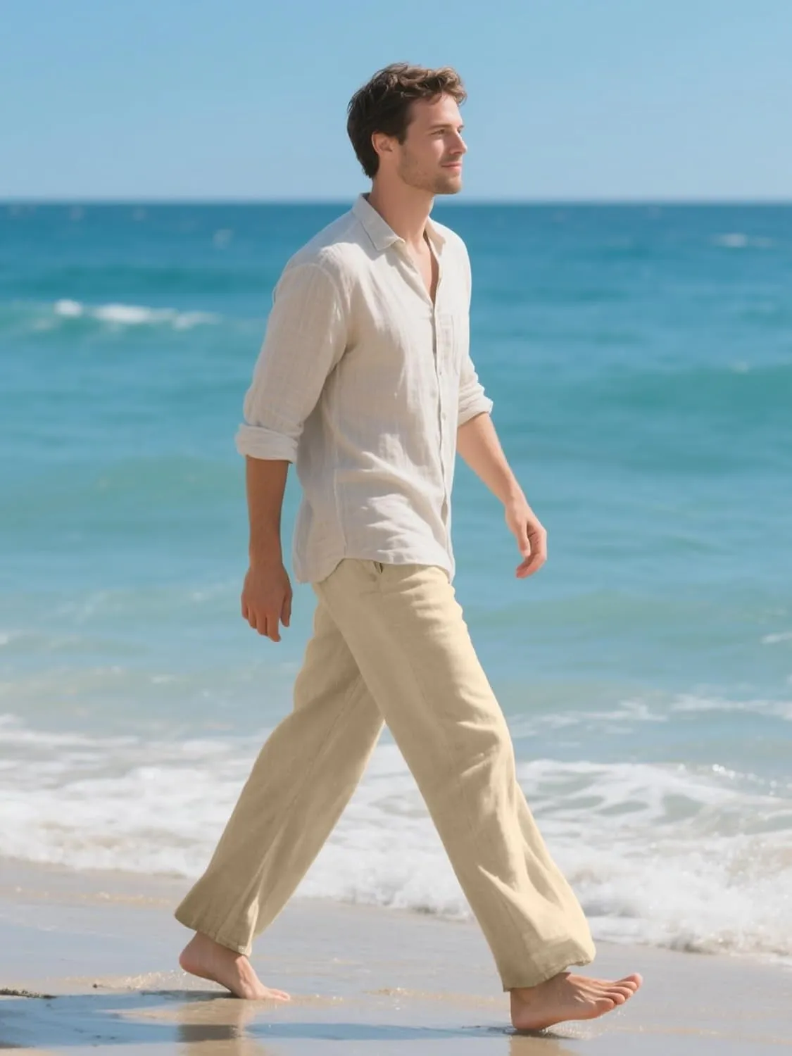 HOTake Men's Linen Pants Casual Beach Summer Vacation Linen Dress Pants Loose Fit