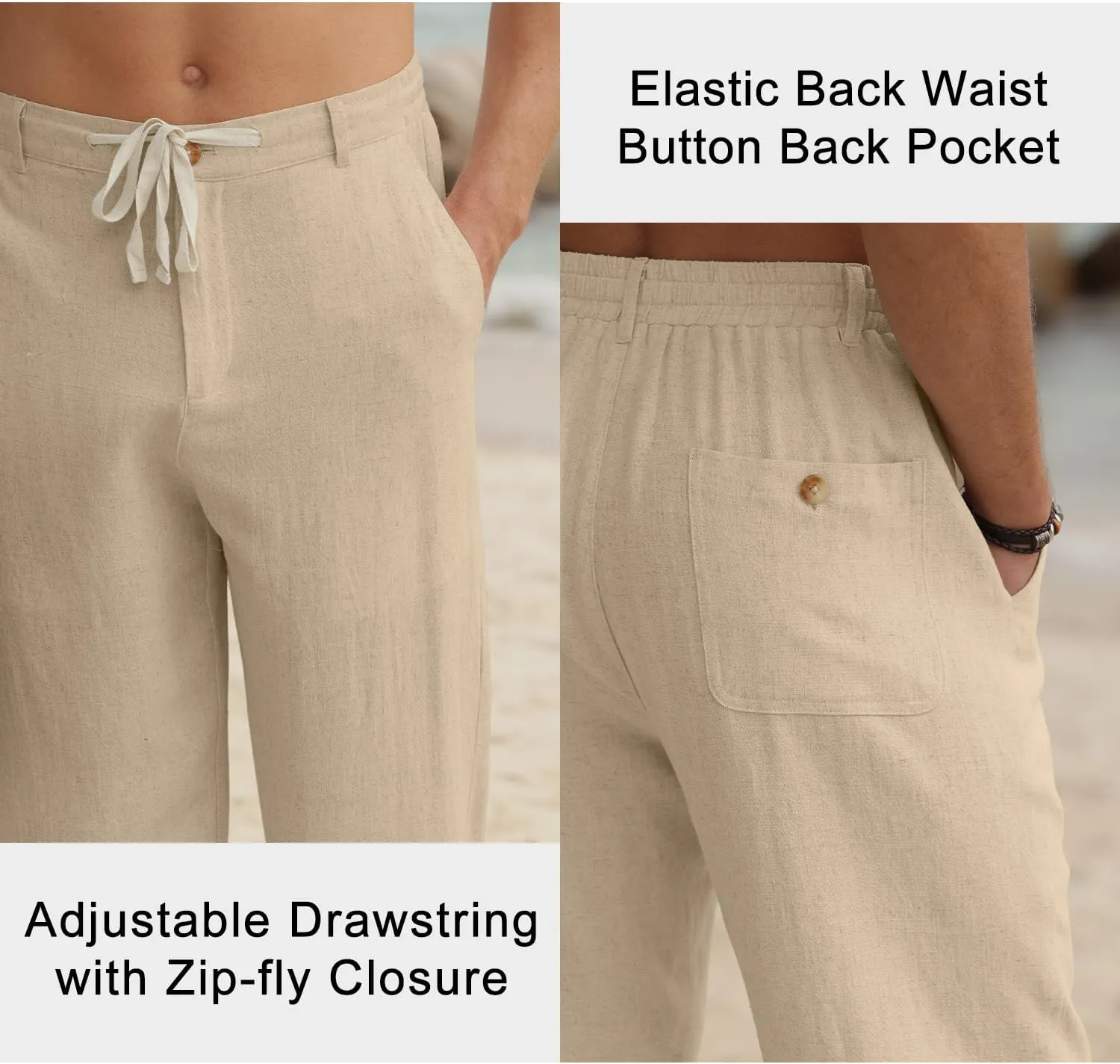 HOTake Men's Linen Pants Casual Beach Summer Vacation Linen Dress Pants Loose Fit