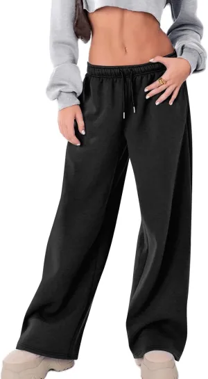 Hvyesh Sweatpants Women Baggy Wide Leg Low Rise Sweat Pants Y2k, Athletic Pants for Women Loose Fit, Comfy Fleece Lined Pants