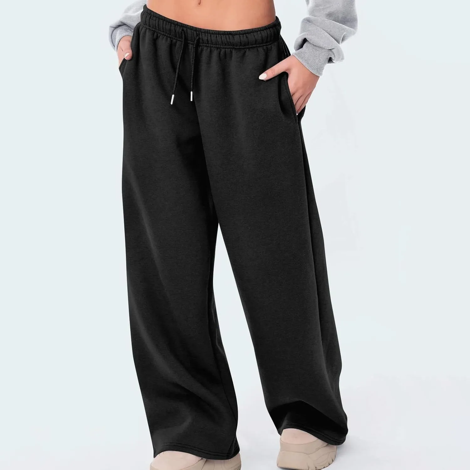 Hvyesh Sweatpants Women Baggy Wide Leg Low Rise Sweat Pants Y2k, Athletic Pants for Women Loose Fit, Comfy Fleece Lined Pants