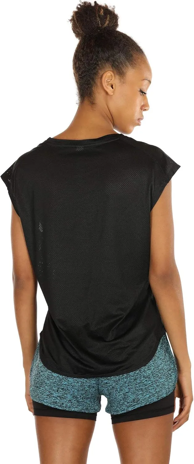 icyzone Workout T-Shirt for Women - Fitness Gym Yoga Running Exercise Cap Sleeves Tops