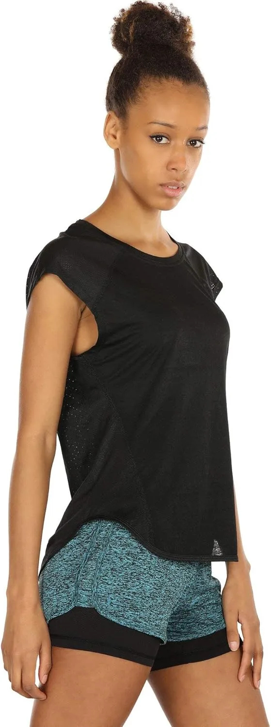 icyzone Workout T-Shirt for Women - Fitness Gym Yoga Running Exercise Cap Sleeves Tops