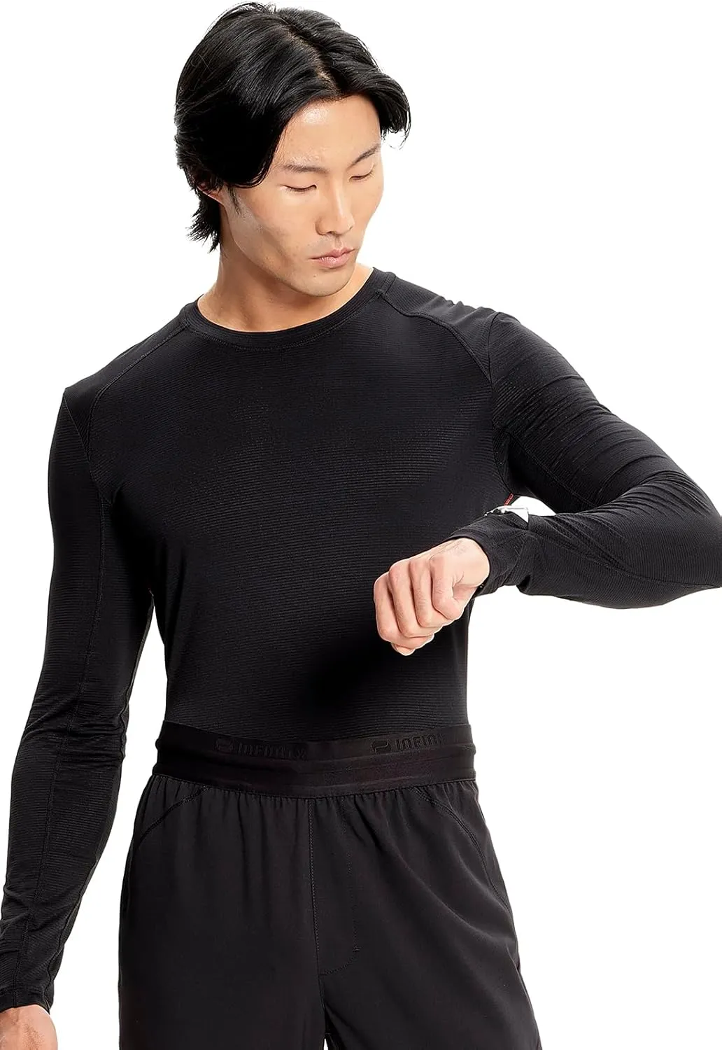 Infinity Cherokee Men's Long Sleeve Underscrub Round Neck Top with Long Sleeves, Contrast Stitching On Side Seams IN608