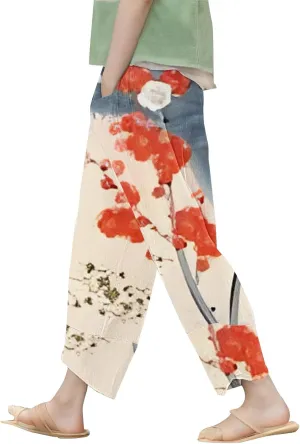 Japanese Wige Leg Pants for Women Artist Linen Pants Womens Pants Summer Baggy Cropped Trouser with