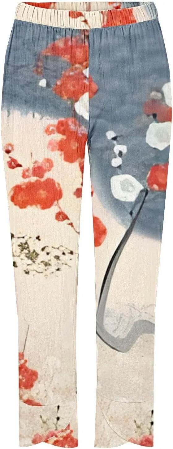 Japanese Wige Leg Pants for Women Artist Linen Pants Womens Pants Summer Baggy Cropped Trouser with