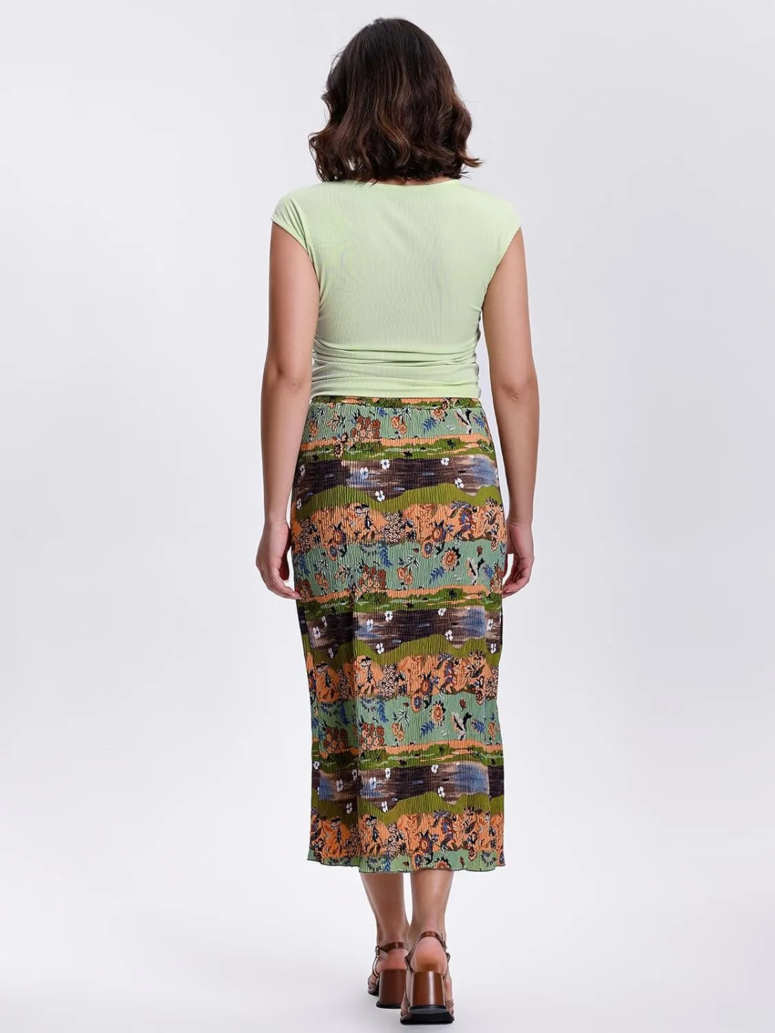Kimmery Summer Casual Two Piece Skirt Set for Women Crew Neck Crop Tops Elastic Waist Midi Skirt Outfits