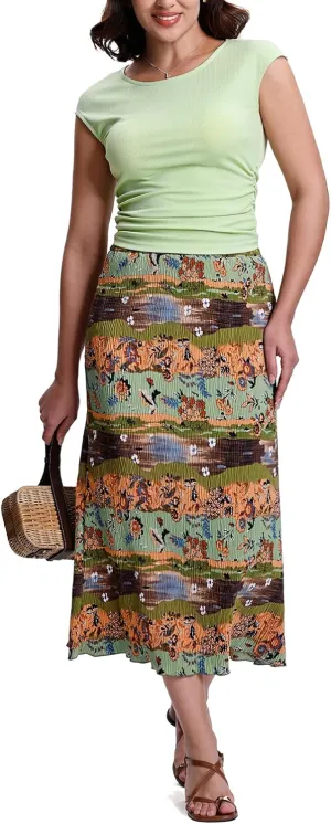 Kimmery Summer Casual Two Piece Skirt Set for Women Crew Neck Crop Tops Elastic Waist Midi Skirt Outfits