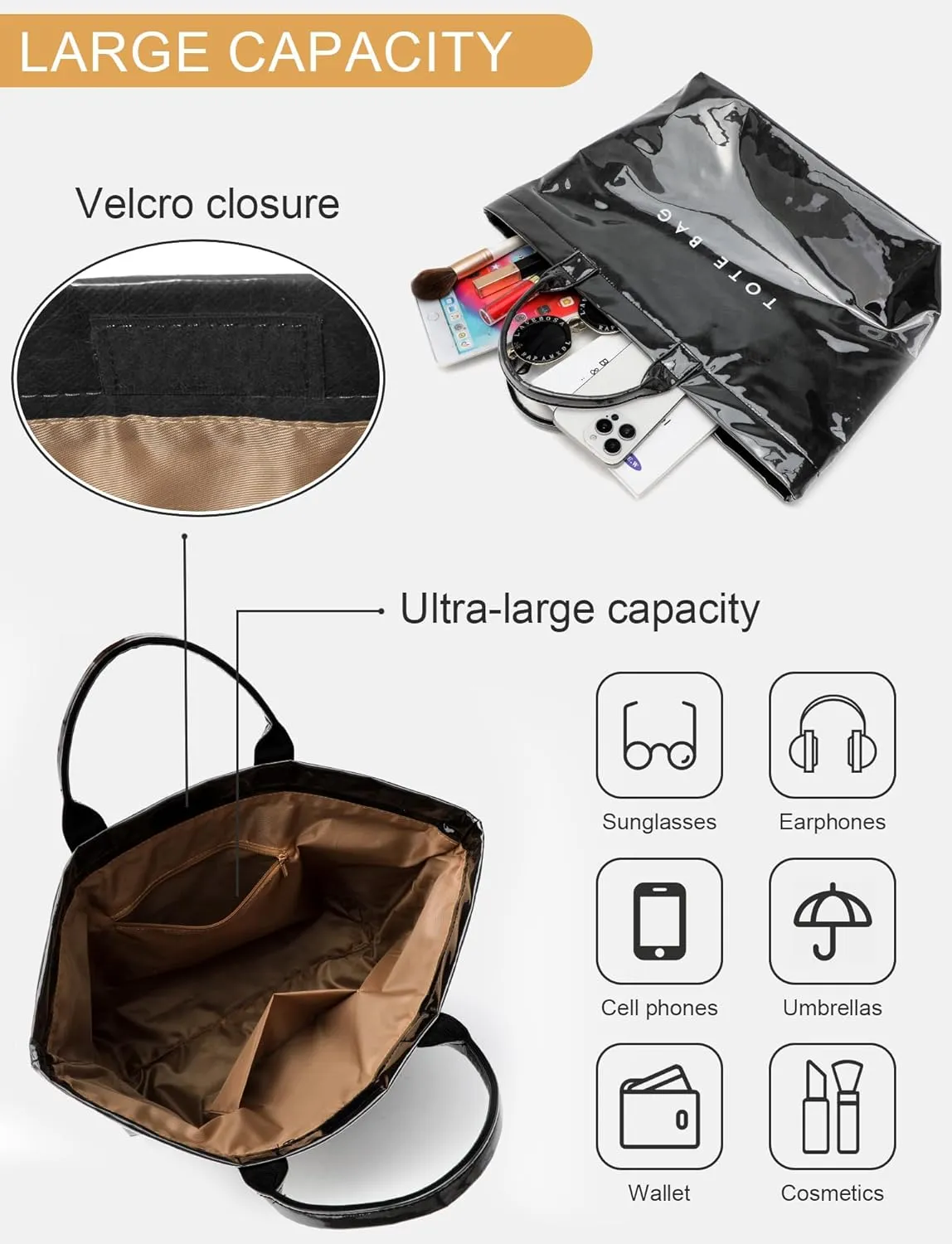 Large Tote Bag for Women Clear Plastic Shopper Bag PVC Hobo Handbag with Letter Print Work Bag